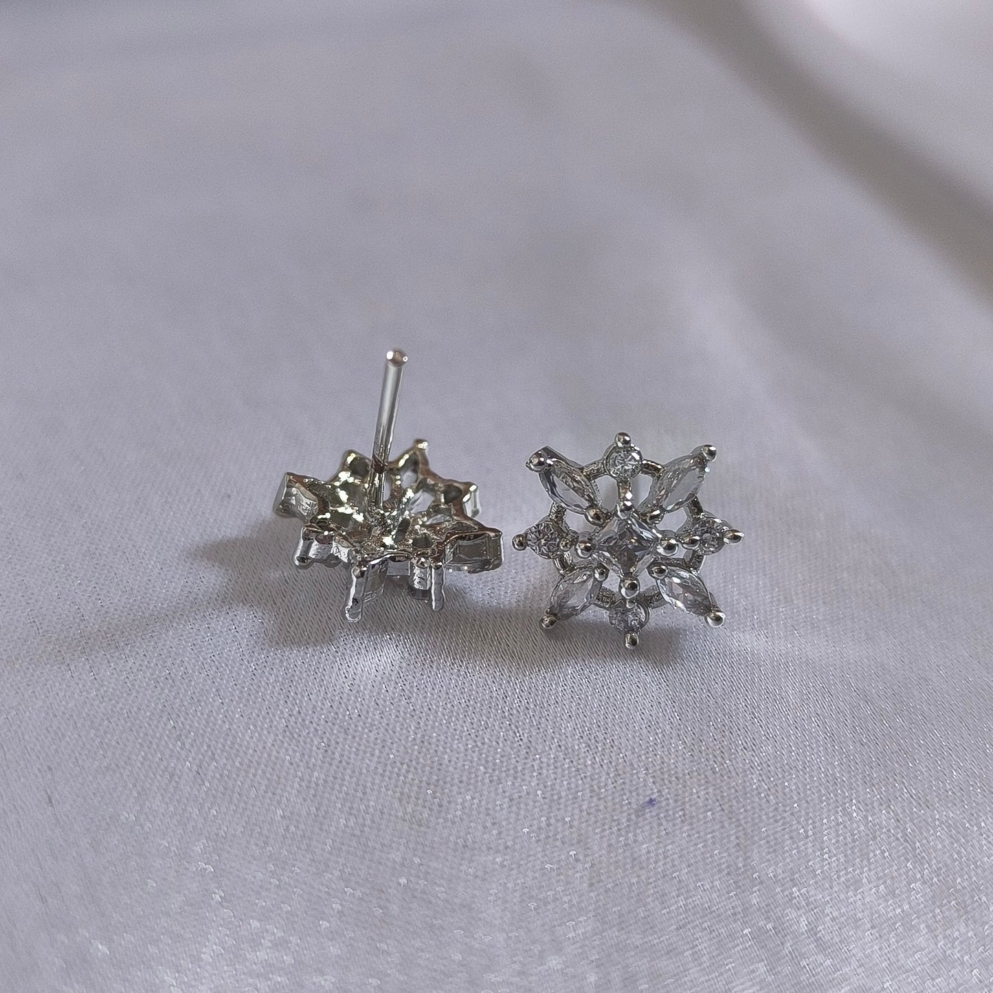 Silver Floral Star Studs
