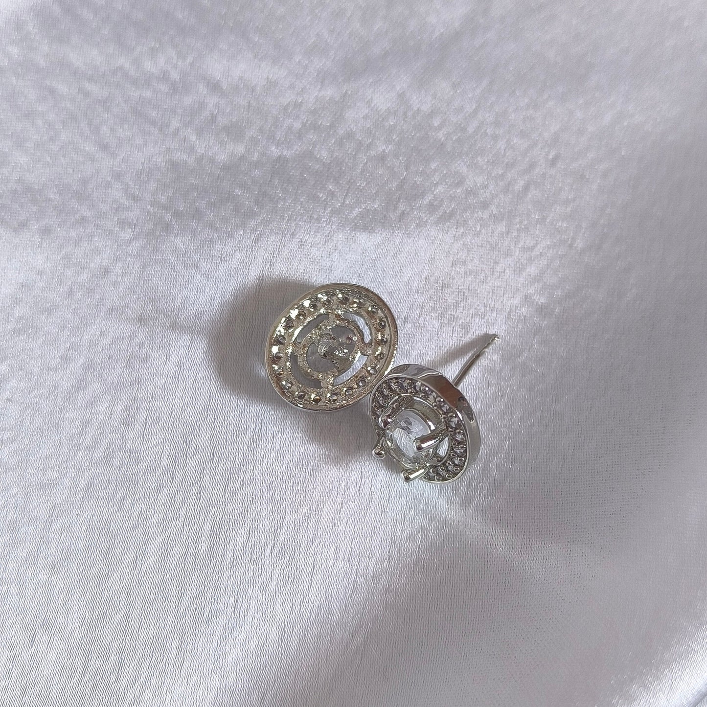 Silver Oval Halo Studs