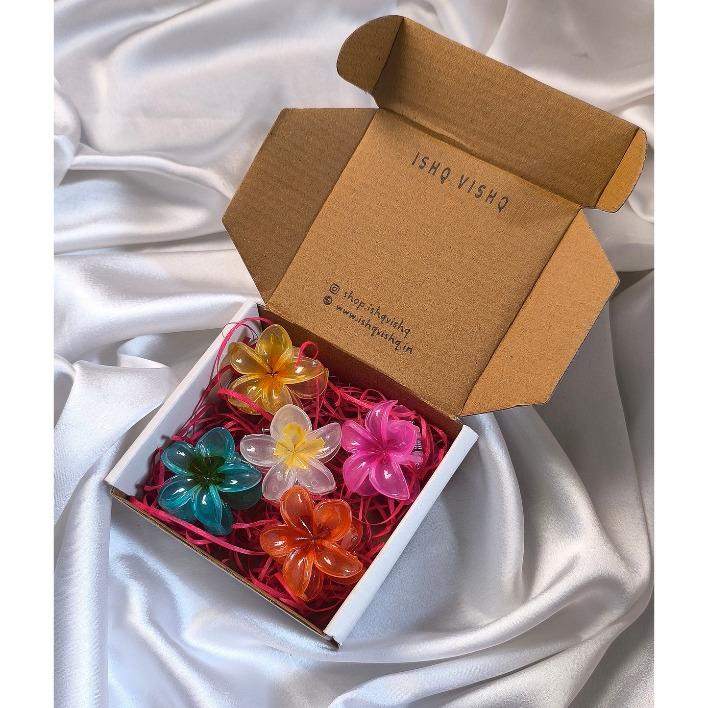 5 Combos of Transparents Floral Claw Clips, Size-XS