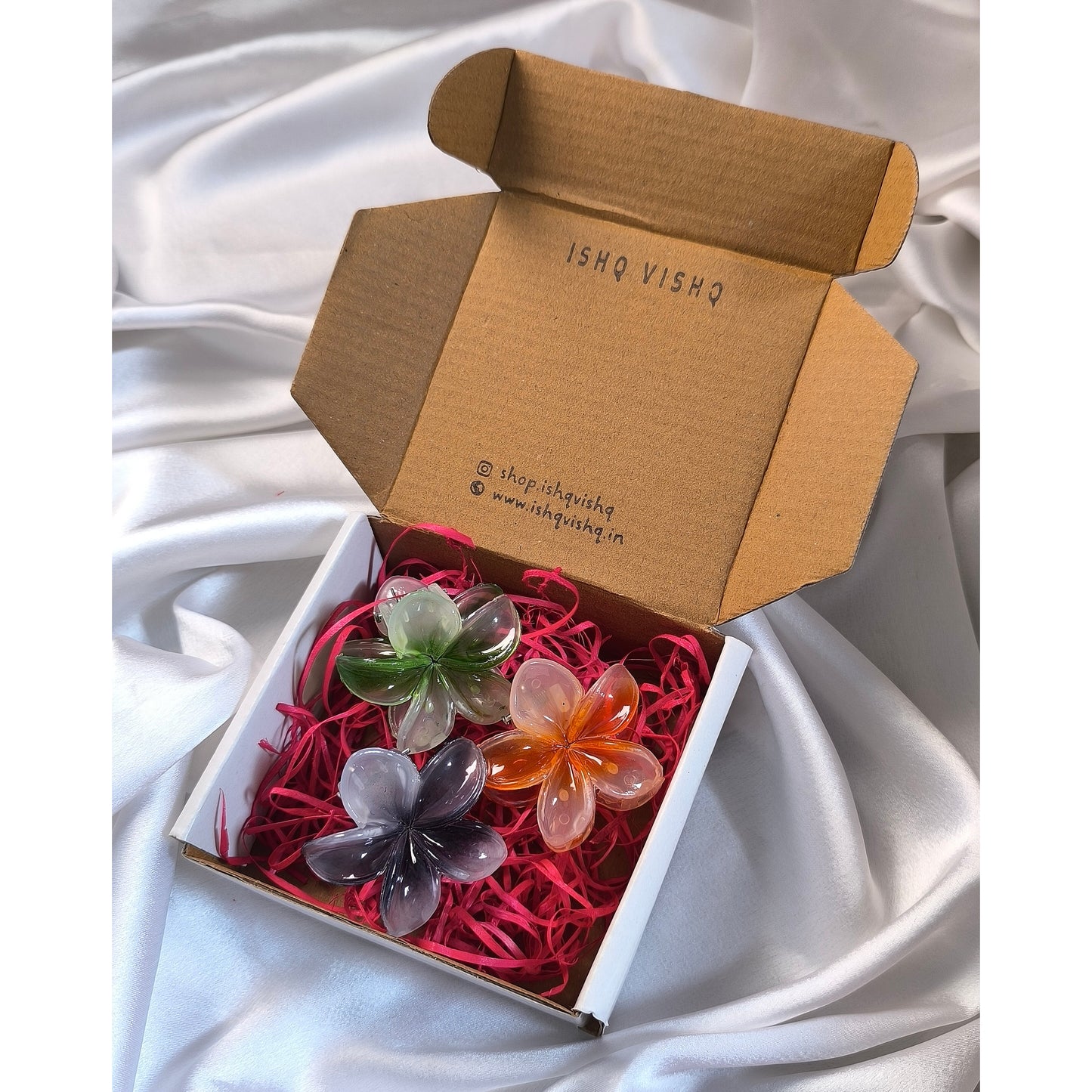 3 Combos of Transparents Floral Claw Clips, Size-M