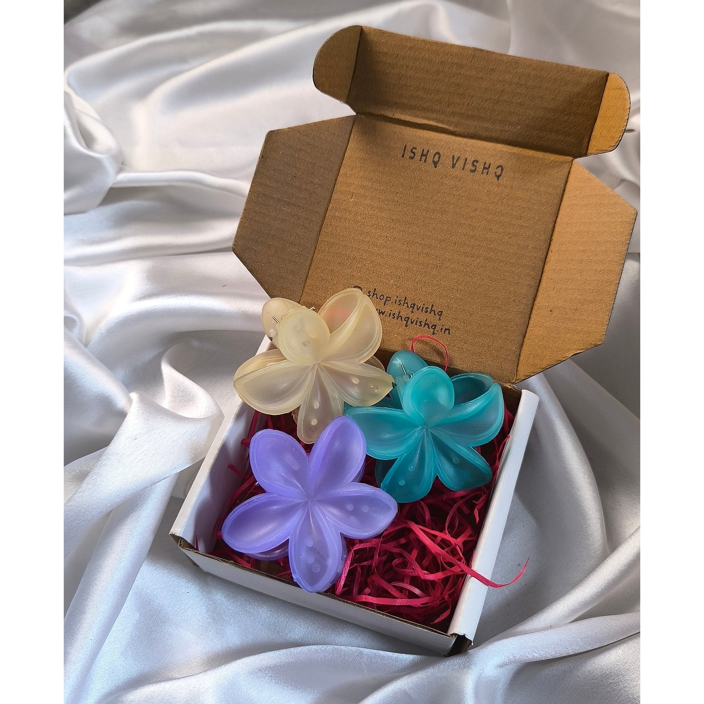 3 Combos of Matte Floral Claw Clips, Size-M