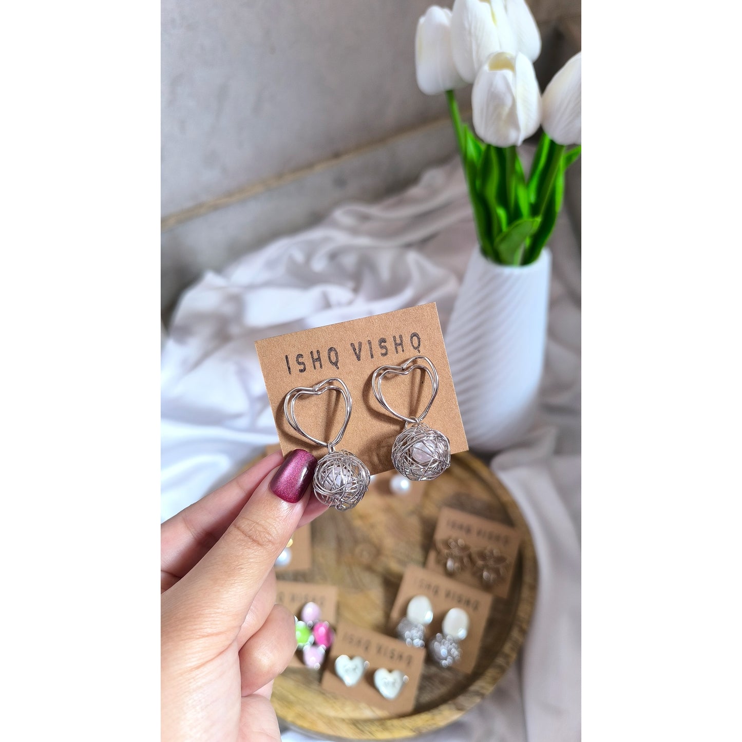 Korean Silver Wire Heart Pearl Earrings