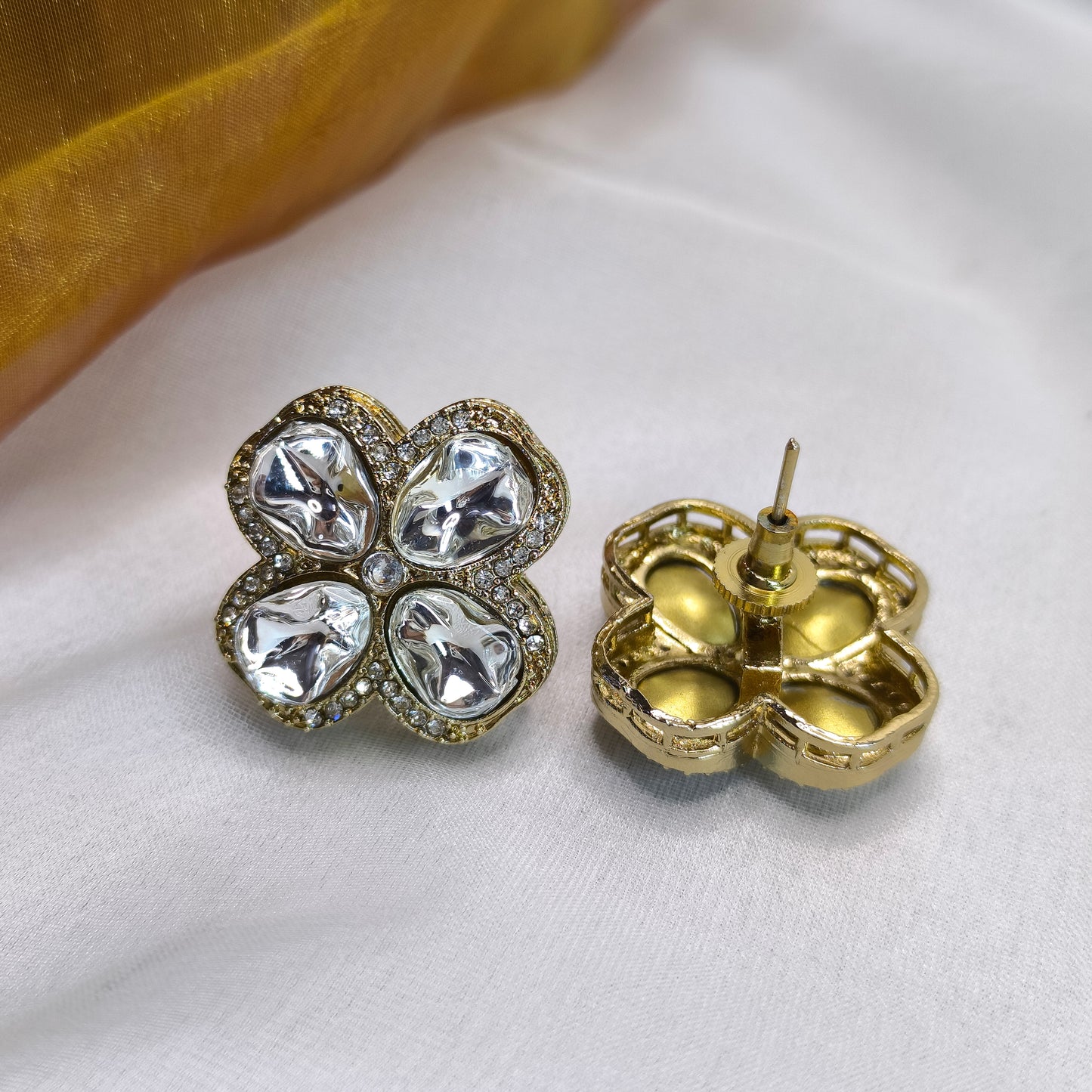 Mehar Ivory Blossom Kundan Premium Studs Earrings