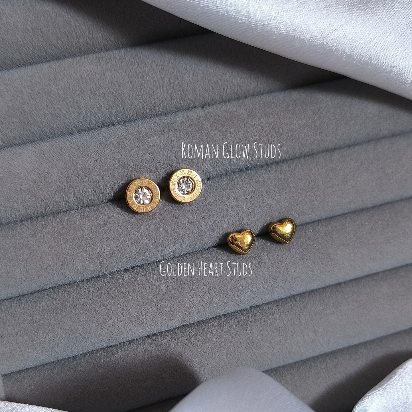 Combo of Anti-Tarnish Roman and Golden Heart Studs