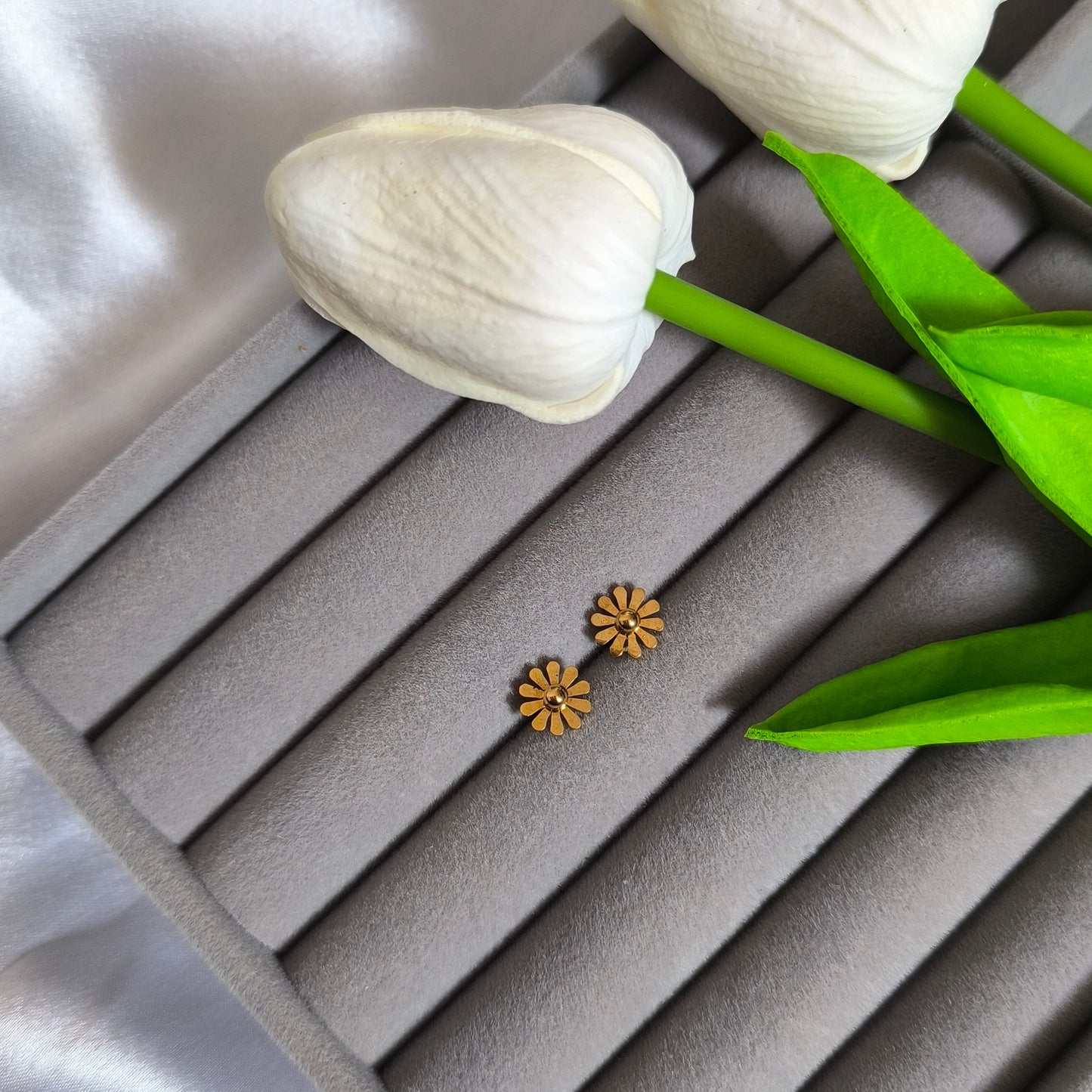 Anti-Tarnish Golden Floral Studs
