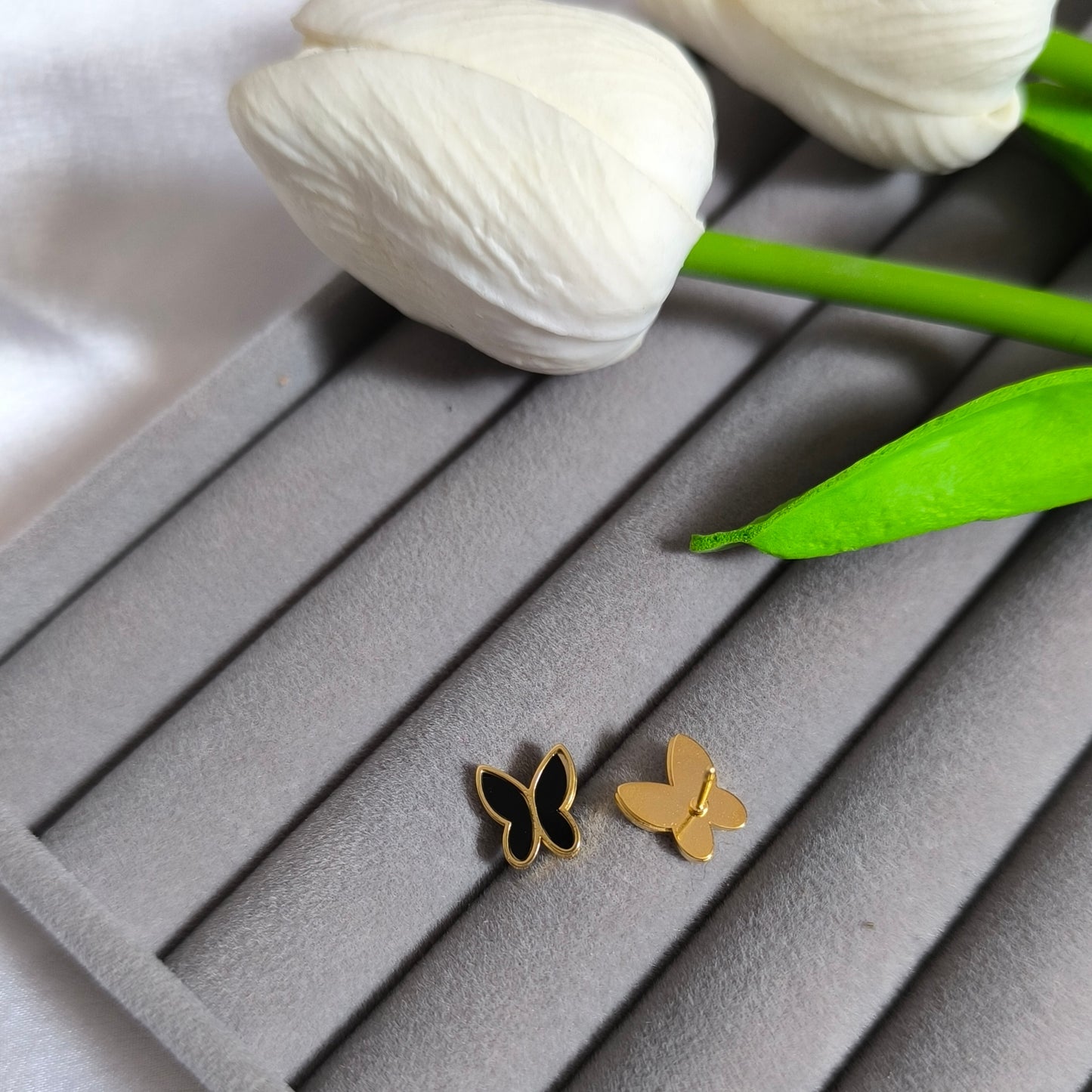 Anti-Tarnish Black Butterfly Enamel Studs