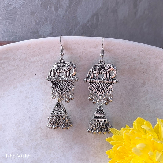 Gajraaj Temple Oxidised Earrings