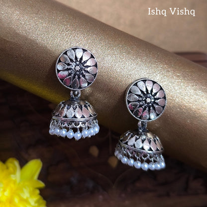 Silver Petal Charm Drops Jhumkis