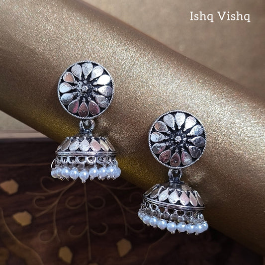 Silver Petal Charm Drops Jhumkis