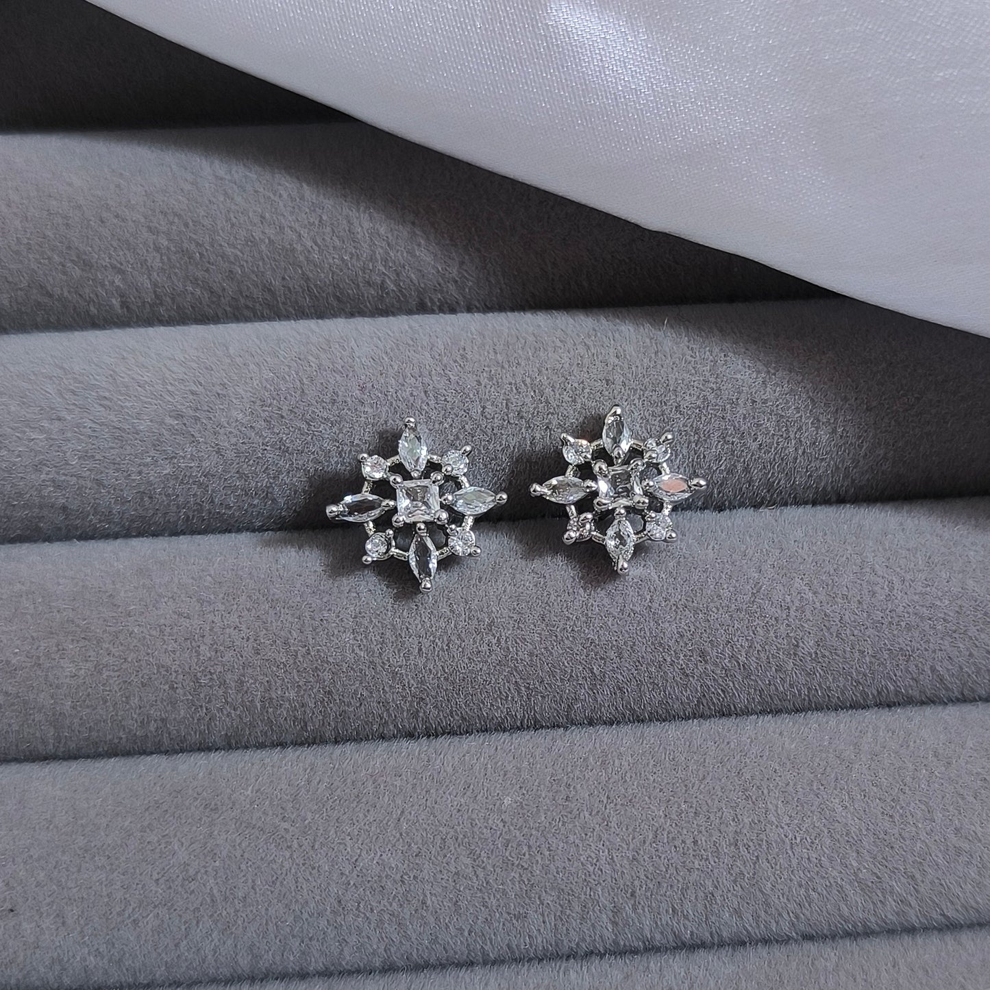 Silver Floral Star Studs