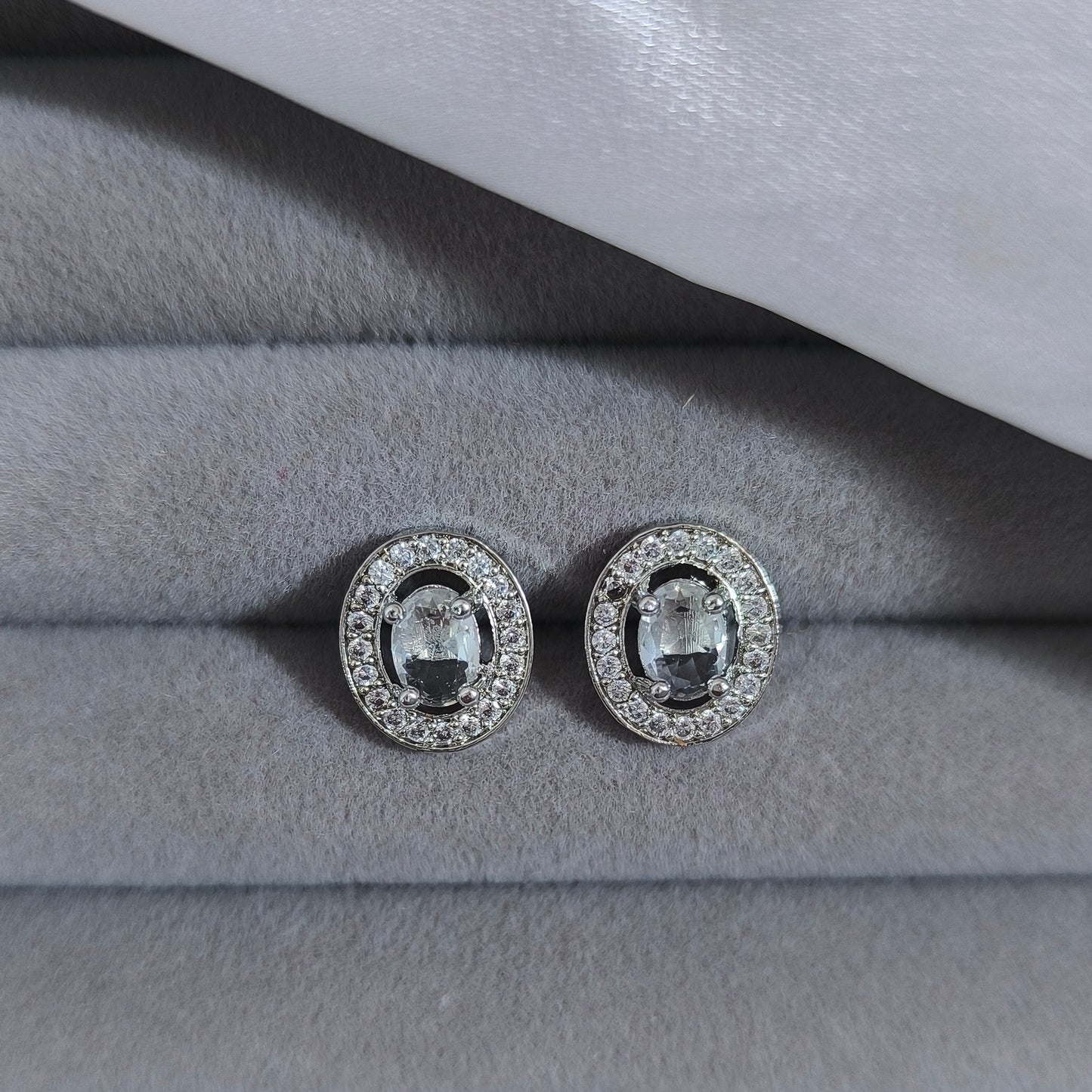 Silver Oval Halo Studs