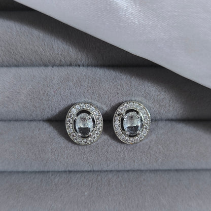 Silver Oval Halo Studs