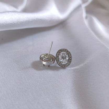Silver Oval Halo Studs
