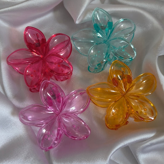 4 Combos of Transparents Floral Claw Clips, Size-L