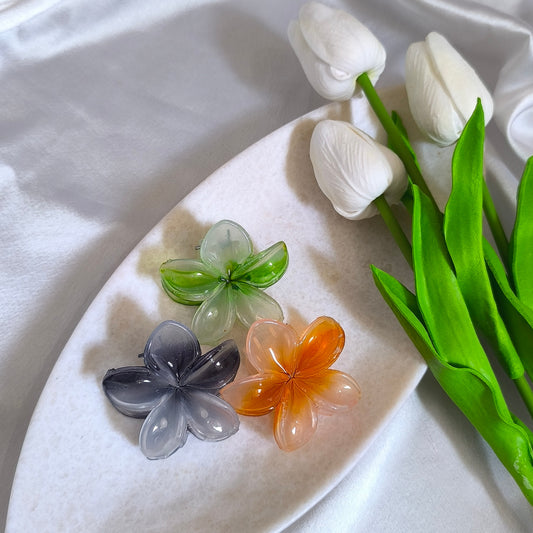 3 Combos of Transparents Floral Claw Clips, Size-M