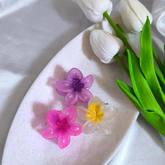 3 Combos of Transparents Floral Claw Clips, Size-XS