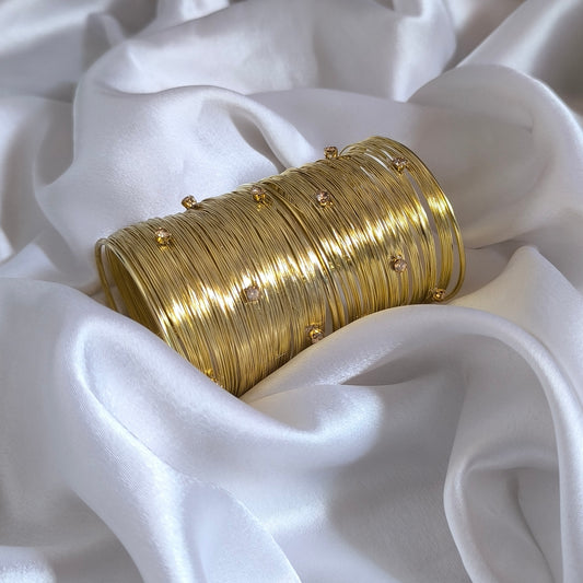 Korean Gold-Plated Cuff with Cubic Zirconia.