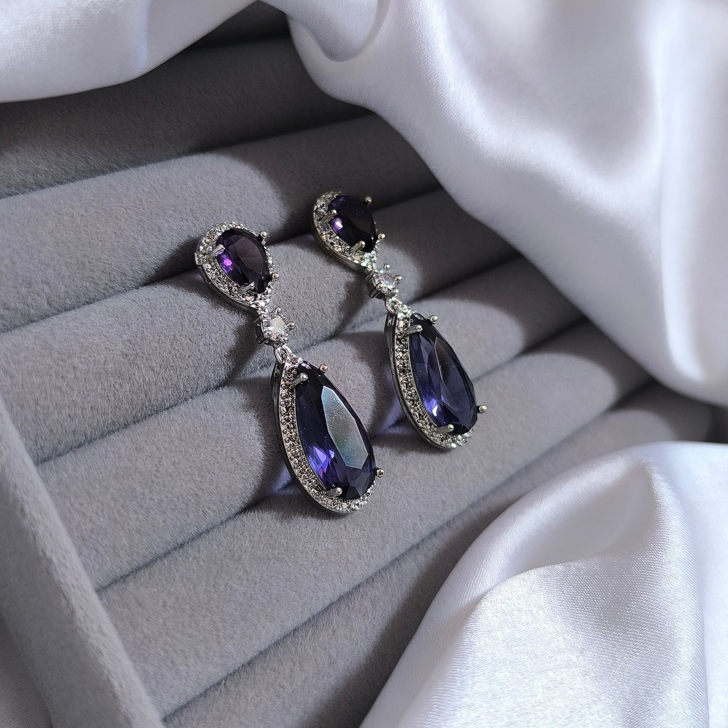 Myra American Diamonds Earrings with English Purple Stone