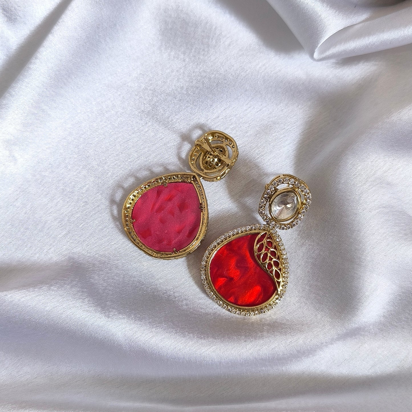 Driti Gold Plating Red Enamel with Polki Stone Designer Premium Earrings