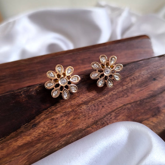 Inira Gold-Plating Kundan Silver Stones Premium Studs Earrings