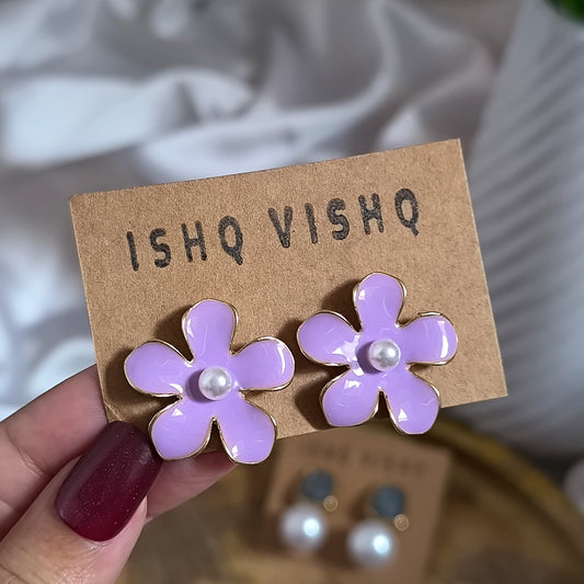 Korean Purple Floral Enamel Earrings