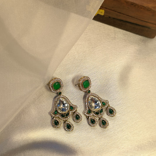 Gulistan Emerald Premium Kundan Earrings