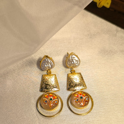 Pearl Petal Aura with Hand-painted Stone Earrings