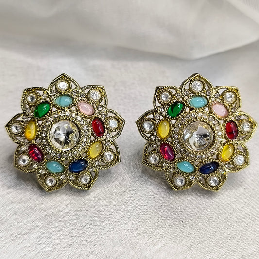 Navratna Kundan Stone Premium Studs Earrings