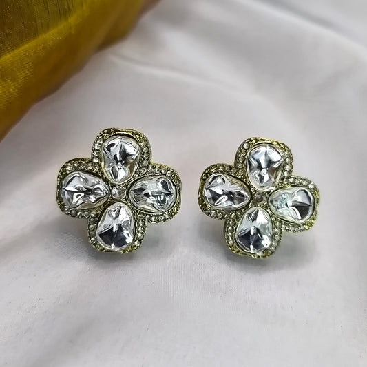 Mehar Ivory Blossom Kundan Premium Studs Earrings