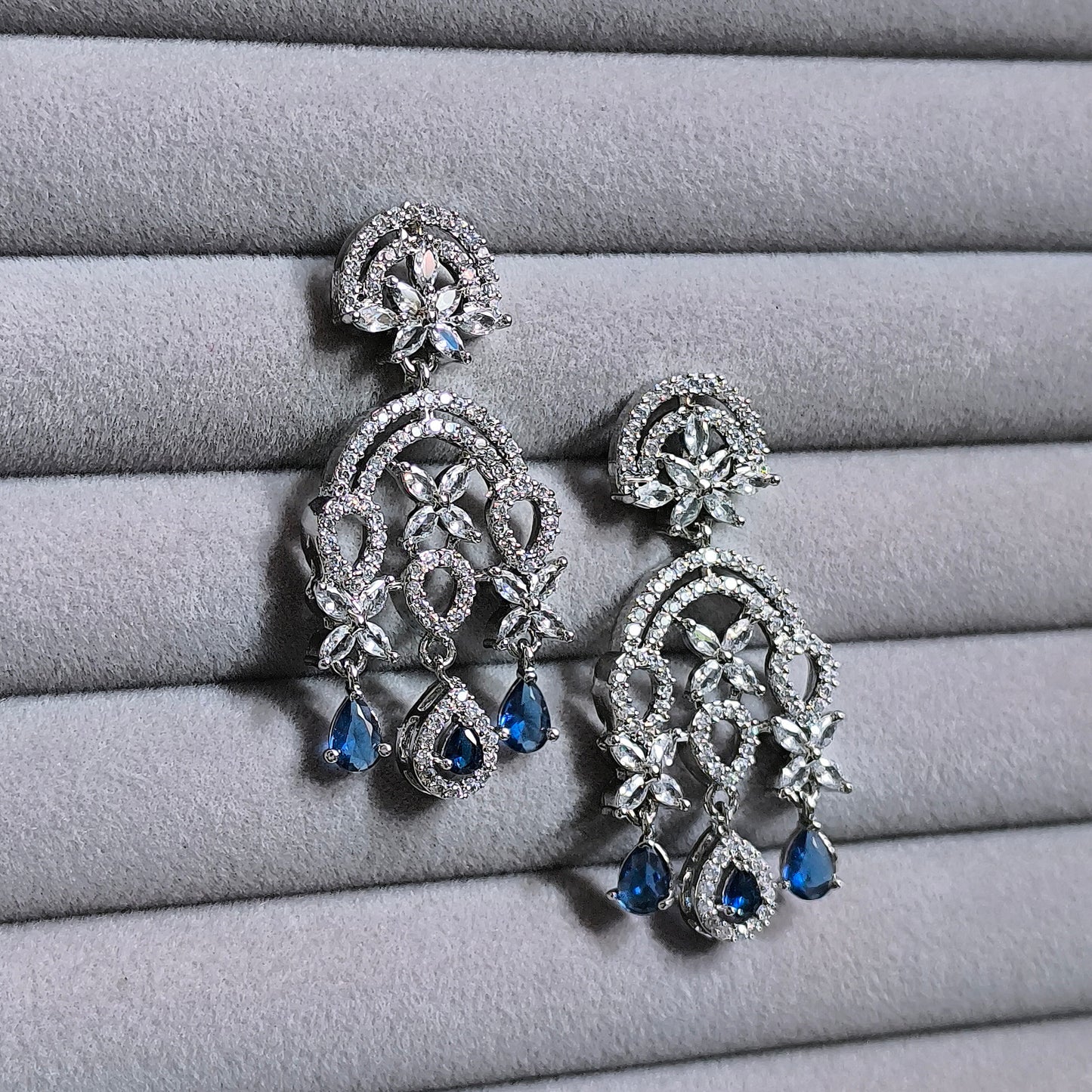 Sapphire Accent Chandelier Earrings
