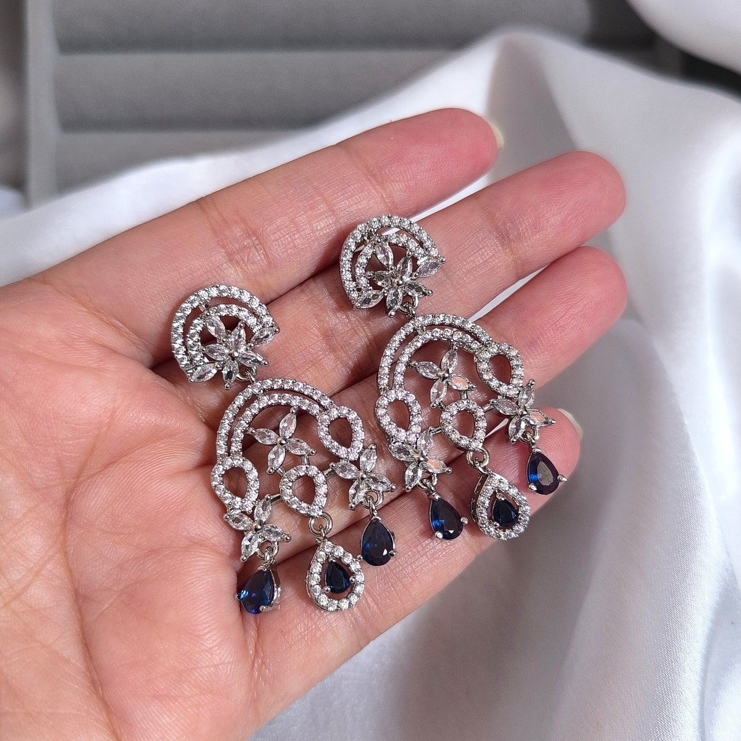 Sapphire Accent Chandelier Earrings