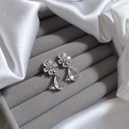 Daisy Floral Crystal Drop Premium Earrings