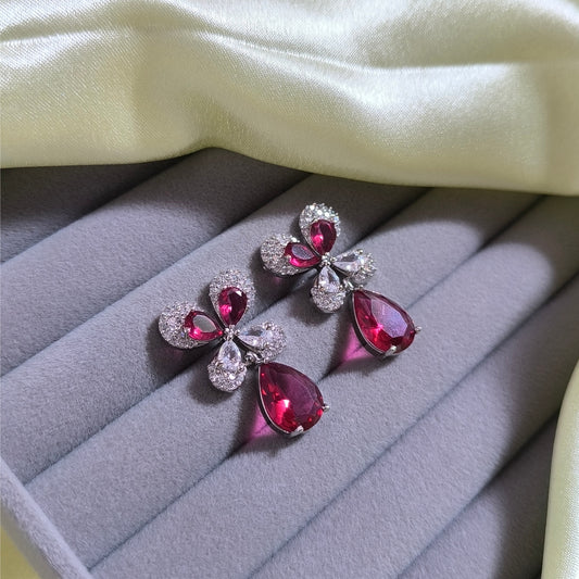 Aalya Butterfly CZ Ruby Pink Crystal Premium Studs