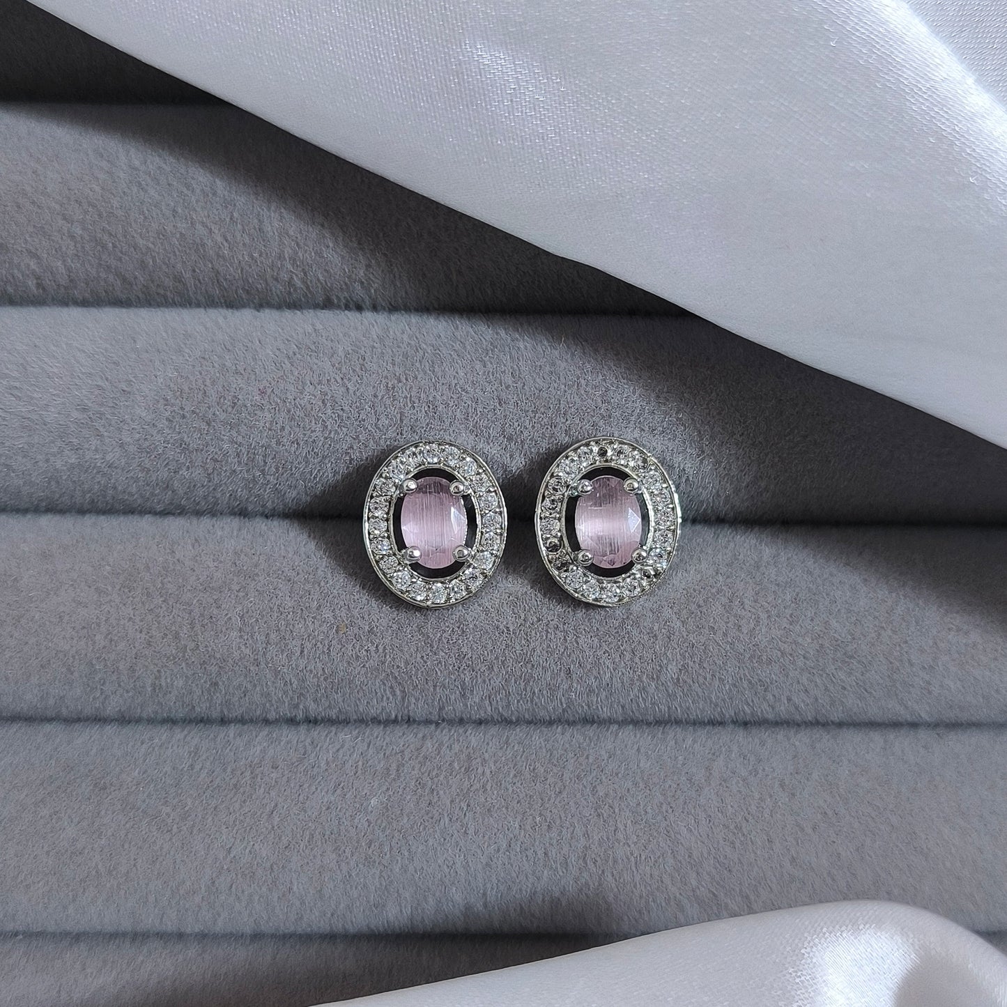 Blush Oval Halo Studs