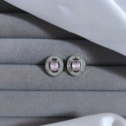 Blush Oval Halo Studs