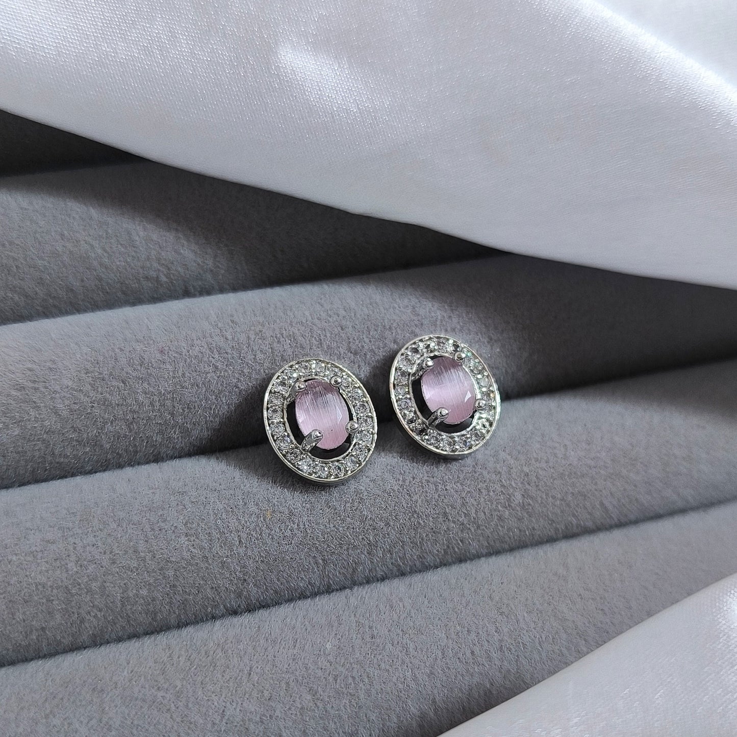 Blush Oval Halo Studs