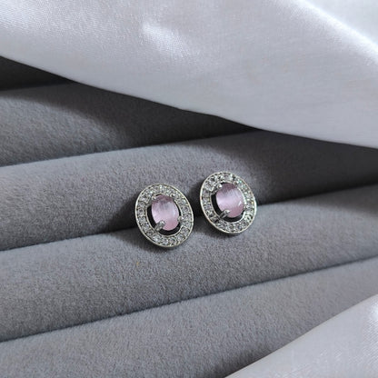 Blush Oval Halo Studs