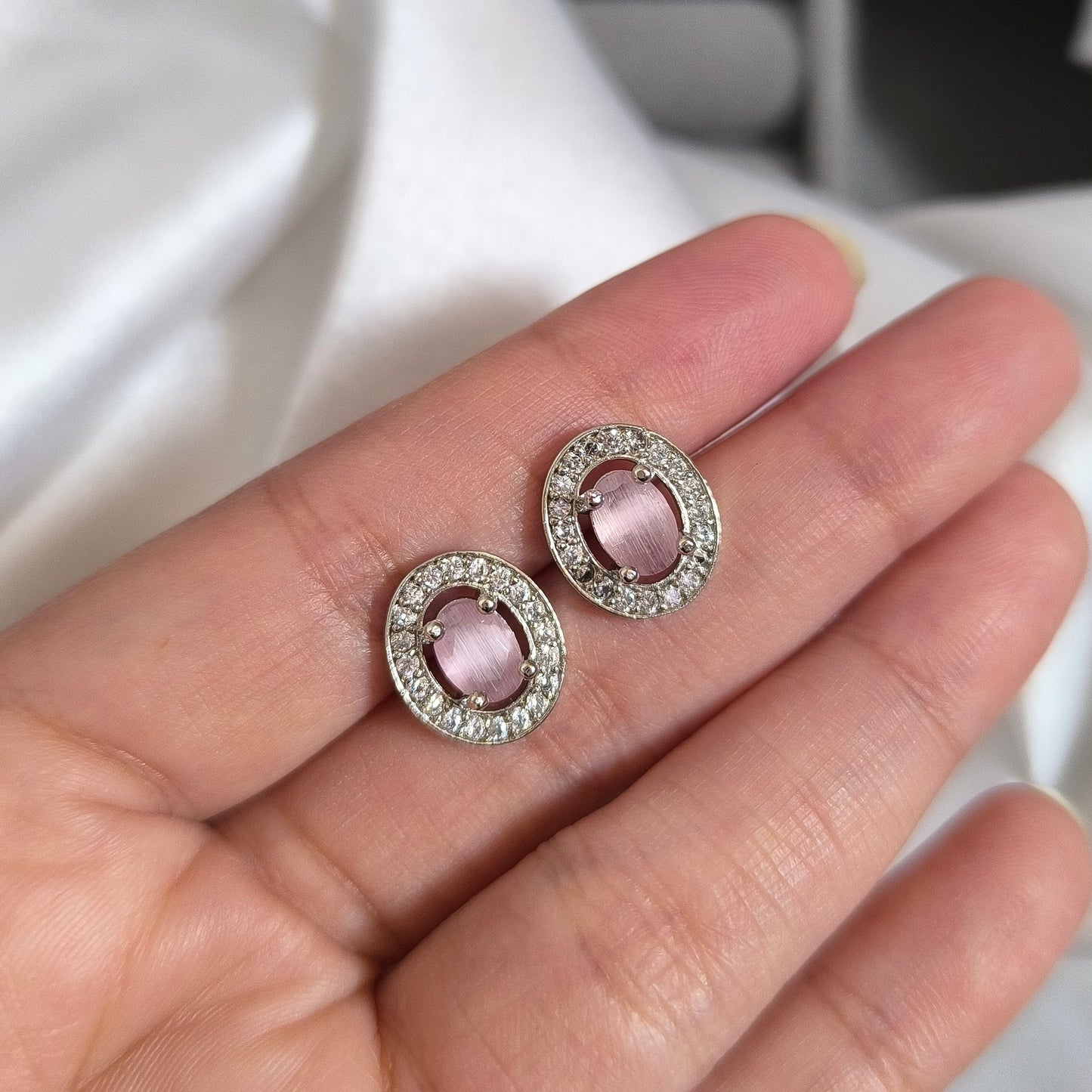 Blush Oval Halo Studs
