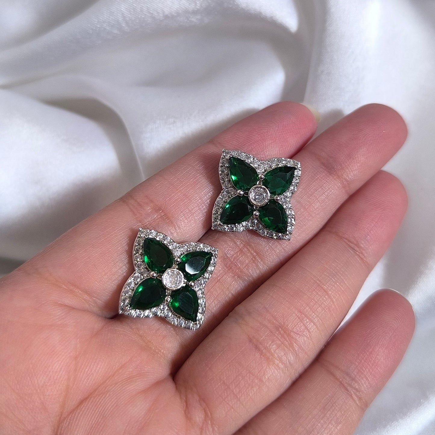 Royal Green Clover Studs