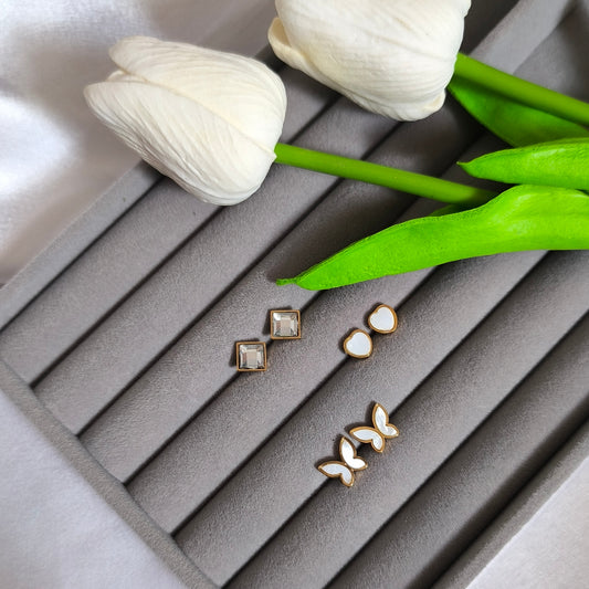 3 Combo of Anti-Tarnish Crystal and Enamel Studs