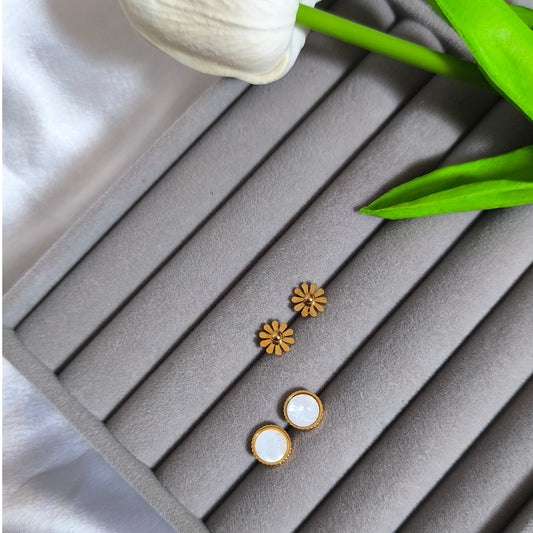 Combo of Anti-Tarnish Golden and Enamel Floral Studs