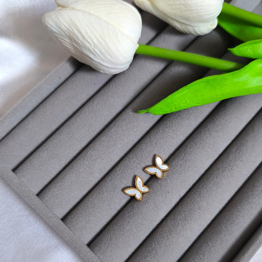Anti-Tarnish White Butterfly Enamel Studs