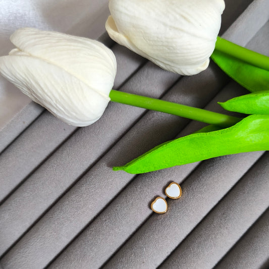 Anti-Tarnish White Enamel Heart Studs