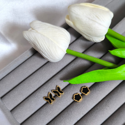 Combo of Anti-Tarnish Black Enamel Studs