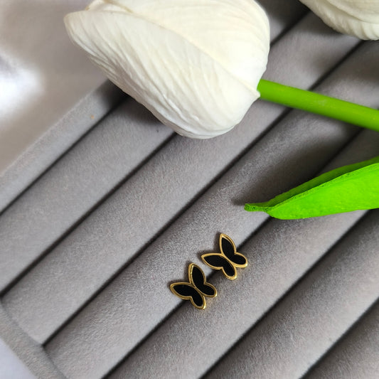 Anti-Tarnish Black Butterfly Enamel Studs