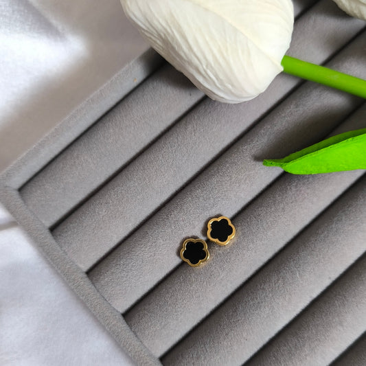 Anti-Tarnish Floral Black Enamel Studs